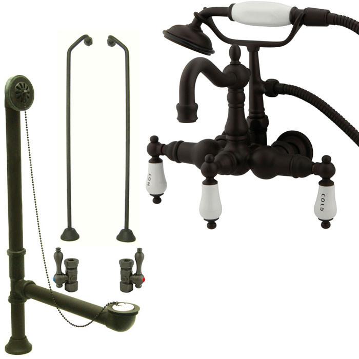 Oil Rubbed Bronze Wall Mount Clawfoot Tub Faucet Package w Drain Supplies Stops CC1009T5system