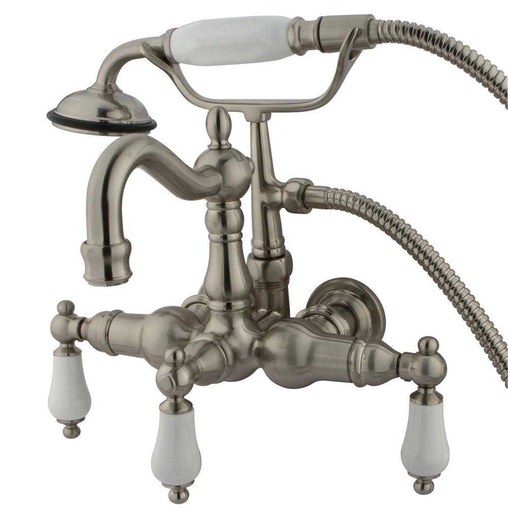 Kingston Satin Nickel Wall Mount Clawfoot Tub Faucet w hand shower CC1011T8