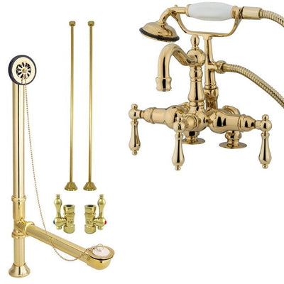 Polished Brass Deck Mount Clawfoot Tub Faucet Package w Drain Supplies Stops CC1013T2system