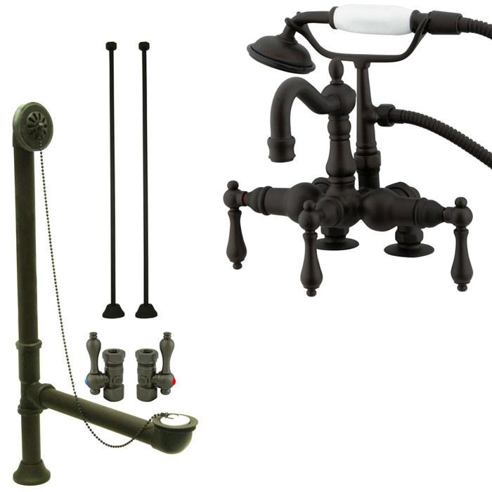 Oil Rubbed Bronze Deck Mount Clawfoot Tub Faucet Package w Drain Supplies Stops CC1013T5system