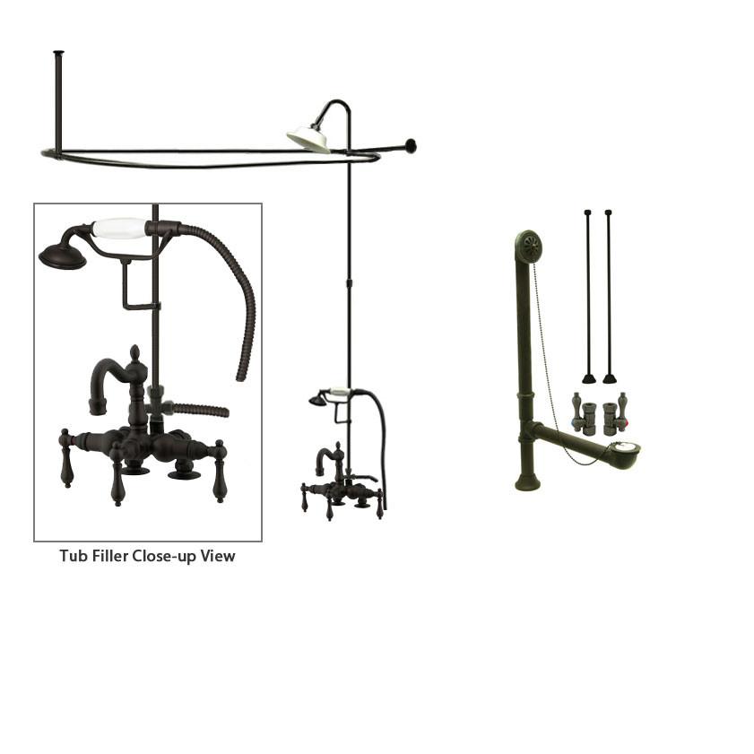 Oil Rubbed Bronze Clawfoot Tub Faucet Shower Kit with Enclosure Curtain Rod 1013T5CTS