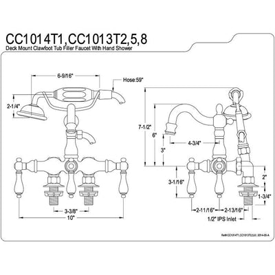 Kingston Satin Nickel Deck Mount Clawfoot Tub Faucet w hand shower CC1013T8