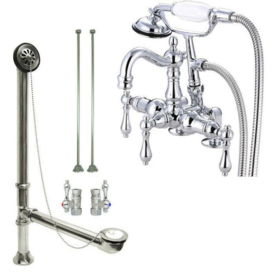 Chrome Wall Mount Clawfoot Tub Filler Faucet w Hand Shower Package CC1014T1system