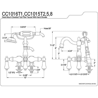 Kingston Polished Brass Deck Mount Clawfoot Tub Faucet w hand shower CC1015T2