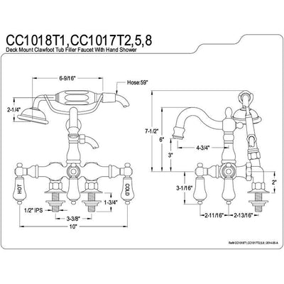 Kingston Satin Nickel Deck Mount Clawfoot Tub Faucet w hand shower CC1017T8