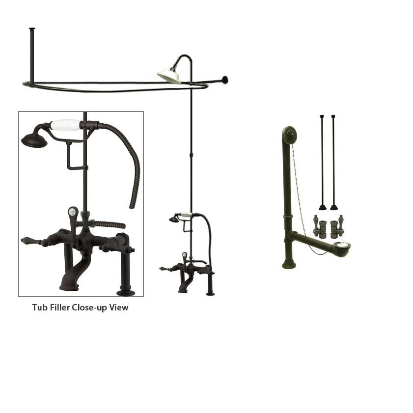 Oil Rubbed Bronze Clawfoot Tub Faucet Shower Kit with Enclosure Curtain Rod 103T5CTS