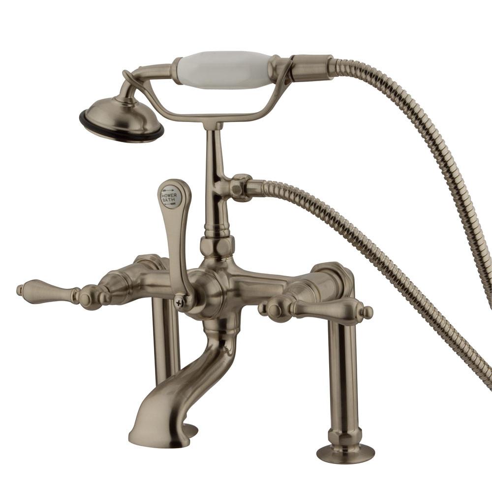 Kingston Satin Nickel Deck Mount Clawfoot Tub Faucet w Hand Shower CC103T8