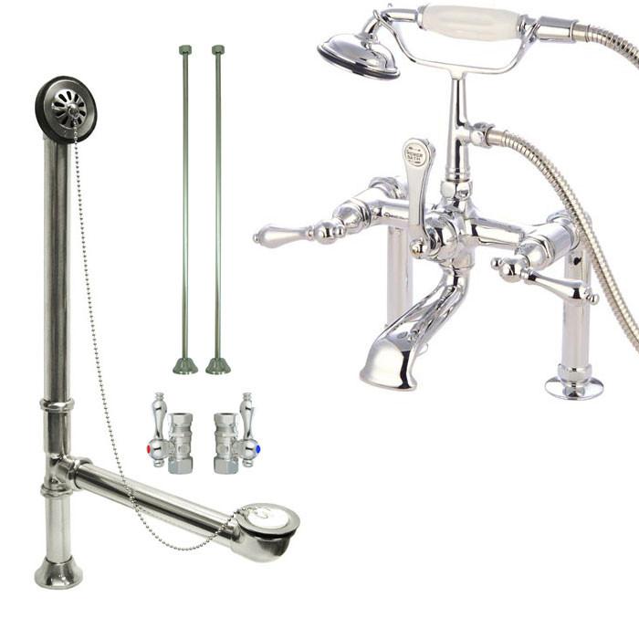 Chrome Deck Mount Clawfoot Tub Filler Faucet w Hand Shower Package CC104T1system