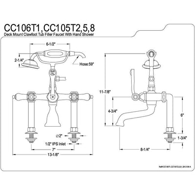 Kingston Polished Brass Deck Mount Clawfoot Tub Faucet with Hand Shower CC105T2