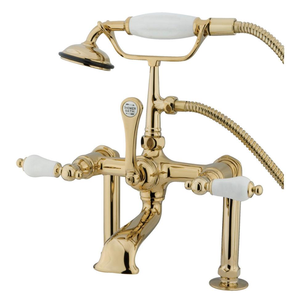 Kingston Polished Brass Deck Mount Clawfoot Tub Faucet with Hand Shower CC105T2