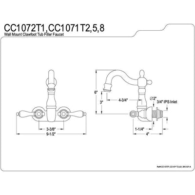 Kingston Brass Polished Brass Wall Mount Clawfoot Tub Faucet CC1071T2