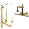 Polished Brass Wall Mount Clawfoot Tub Faucet Package w Drain Supplies Stops CC1073T2system