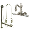 Satin Nickel Wall Mount Clawfoot Tub Faucet Package w Drain Supplies Stops CC1073T8system