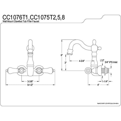 Kingston Brass Satin Nickel Wall Mount Clawfoot Tub Faucet CC1075T8