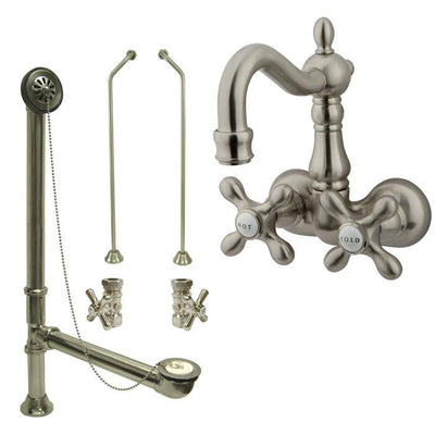 Satin Nickel Wall Mount Clawfoot Tub Faucet Package w Drain Supplies Stops CC1077T8system