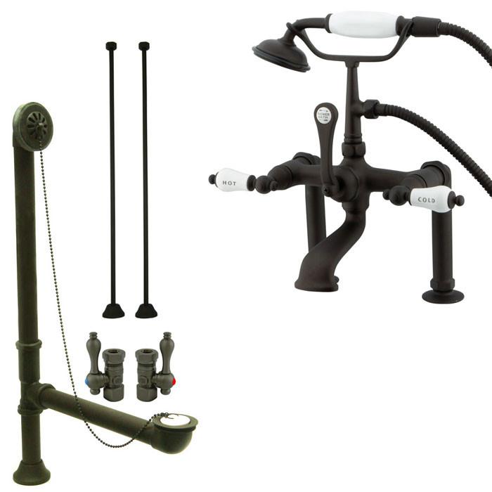 Oil Rubbed Bronze Deck Mount Clawfoot Tub Faucet Package w Drain Supplies Stops CC107T5system