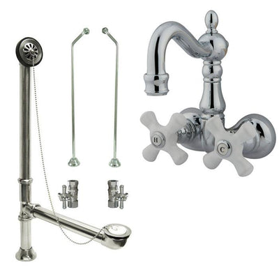 Chrome Wall Mount Clawfoot Tub Faucet Package w Drain Supplies Stops CC1080T1system