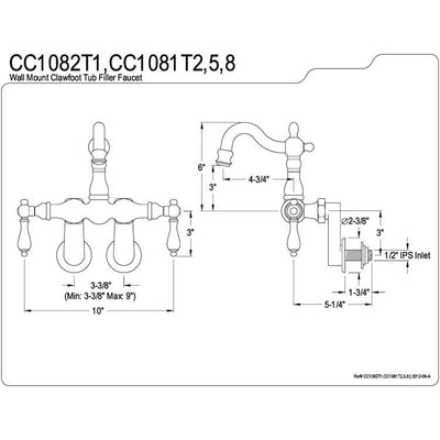 Kingston Brass Satin Nickel Wall Mount Clawfoot Tub Faucet CC1081T8