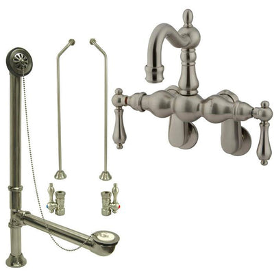 Satin Nickel Wall Mount Clawfoot Tub Faucet Package w Drain Supplies Stops CC1081T8system