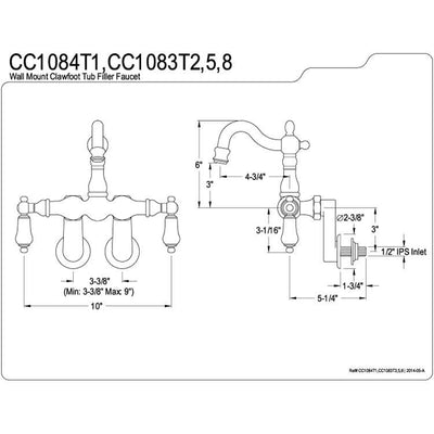 Kingston Brass Polished Brass Wall Mount Clawfoot Tub Faucet CC1083T2