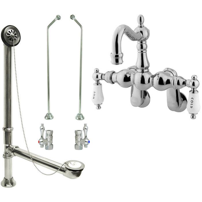 Chrome Wall Mount Clawfoot Bath Tub Filler Faucet Package CC1086T1system