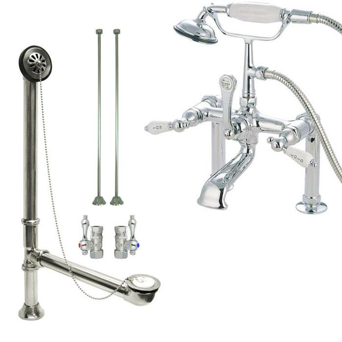 Chrome Deck Mount Clawfoot Bath Tub Filler Faucet w Hand Shower Package CC108T1system