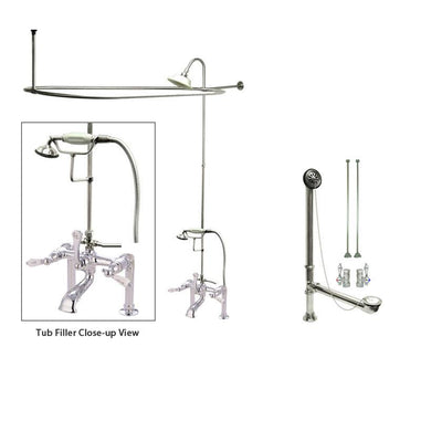 Chrome Clawfoot Tub Shower Faucet Kit with Enclosure Curtain Rod 108T1CTS