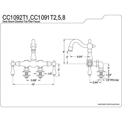 Kingston Brass Polished Brass Deck Mount Clawfoot Tub Faucet CC1091T2