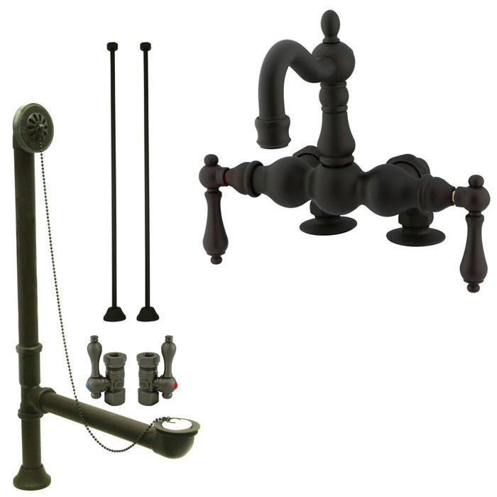 Oil Rubbed Bronze Deck Mount Clawfoot Tub Faucet Package w Drain Supplies Stops CC1091T5system