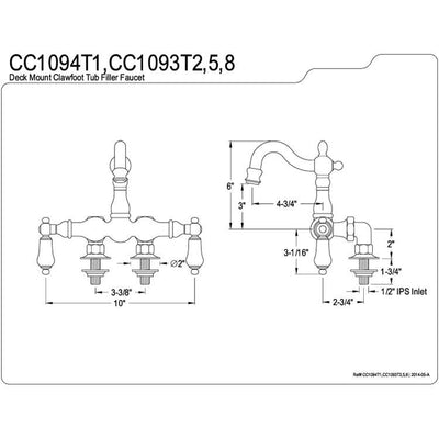 Kingston Brass Polished Brass Deck Mount Clawfoot Tub Faucet CC1093T2