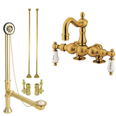 Polished Brass Deck Mount Clawfoot Tub Faucet Package w Drain Supplies Stops CC1095T2system