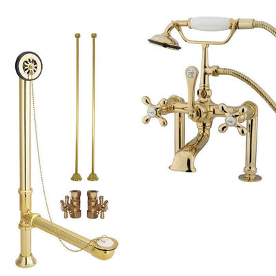 Polished Brass Deck Mount Clawfoot Tub Filler Faucet w Hand Shower Package CC109T2system