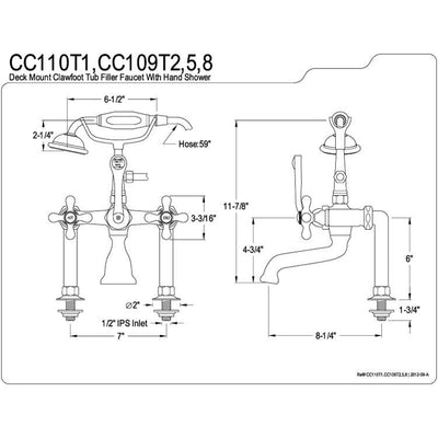 Kingston Oil Rubbed Bronze Deck Mount Clawfoot Tub Faucet w hand shower CC109T5