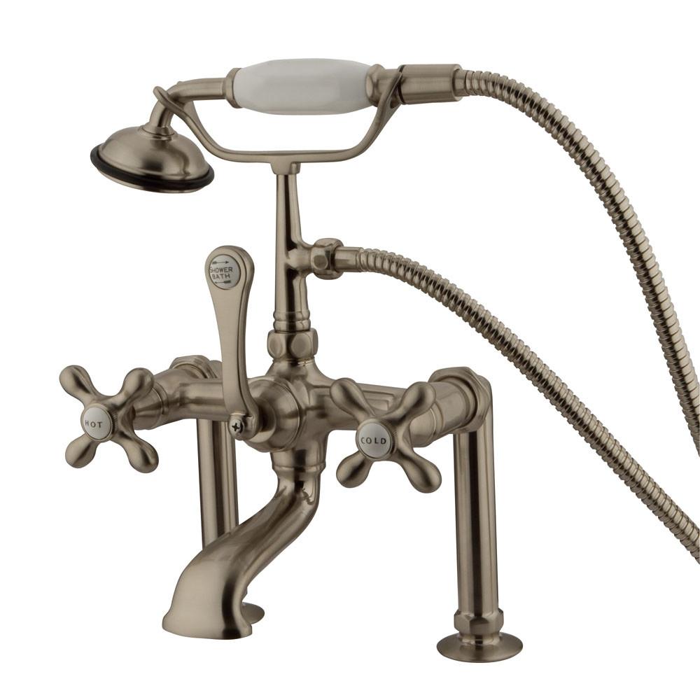 Kingston Satin Nickel Deck Mount Clawfoot Tub Faucet with Hand Shower CC109T8