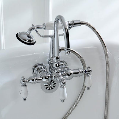 Kingston Chrome Wall Mount Clawfoot Tub Filler Faucet with Hand Shower CC10T1