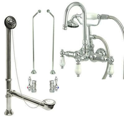 Chrome Wall Mount Clawfoot Tub Filler Faucet w Hand Shower Package CC10T1system