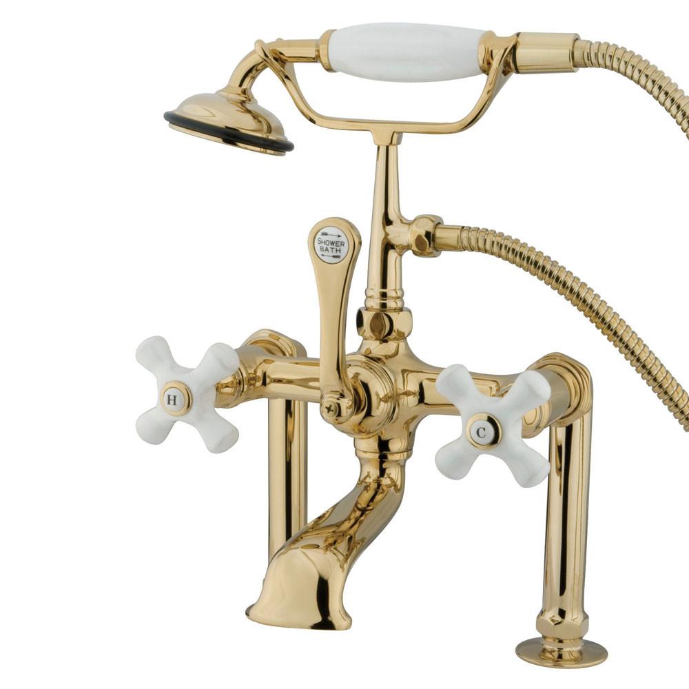 Kingston Polished Brass Deck Mount Clawfoot Tub Faucet with Hand Shower CC111T2