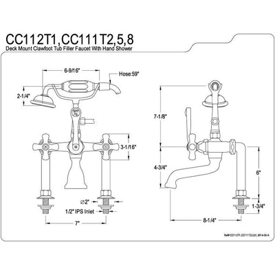 Kingston Satin Nickel Deck Mount Clawfoot Tub Faucet with Hand Shower CC111T8