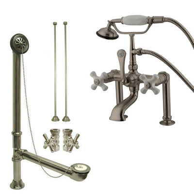 Satin Nickel Deck Mount Clawfoot Tub Filler Faucet w Hand Shower Package CC111T8system