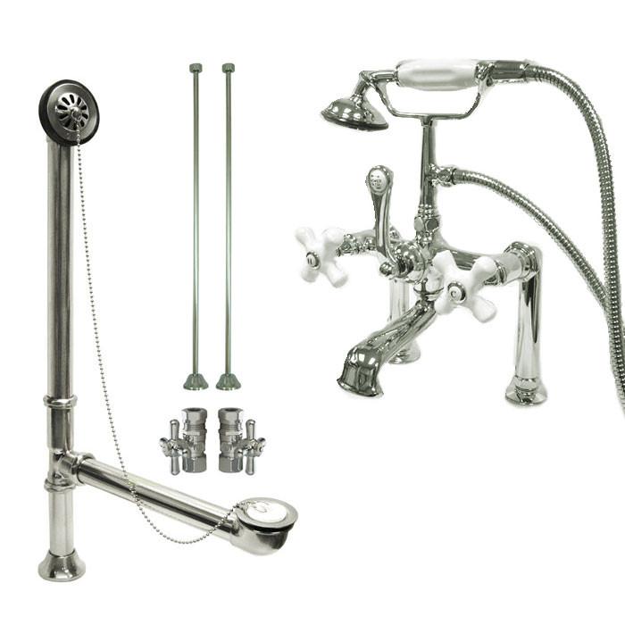 Chrome Deck Mount Clawfoot Bath Tub Filler Faucet w Hand Shower Package CC112T1system