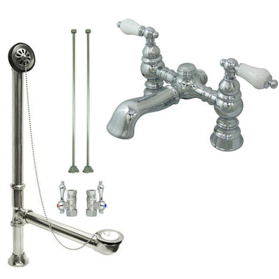 Chrome Deck Mount Clawfoot Tub Faucet Package w Drain Supplies Stops CC1130T1system