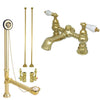 Polished Brass Deck Mount Clawfoot Tub Faucet Package w Drain Supplies Stops CC1132T2system