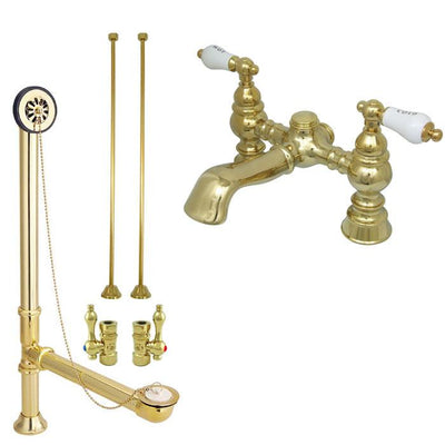 Polished Brass Deck Mount Clawfoot Tub Faucet Package w Drain Supplies Stops CC1132T2system