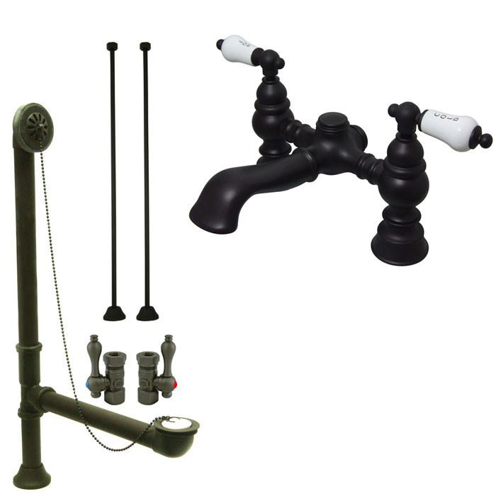 Oil Rubbed Bronze Deck Mount Clawfoot Tub Faucet Package w Drain Supplies Stops CC1132T5system