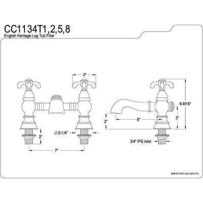 Kingston Brass Polished Brass Deck Mount Clawfoot Tub Faucet CC1134T2