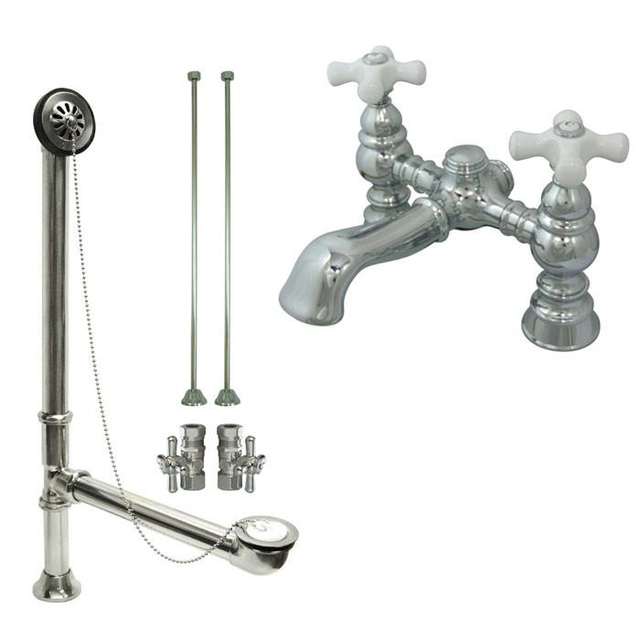 Chrome Deck Mount Clawfoot Tub Faucet Package w Drain Supplies Stops CC1136T1system