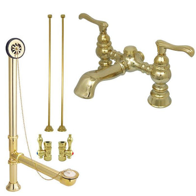 Polished Brass Deck Mount Clawfoot Tub Faucet Package w Drain Supplies Stops CC1138T2system