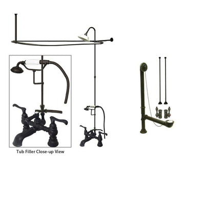 Oil Rubbed Bronze Clawfoot Bath Tub Faucet Shower Kit with Enclosure Curtain Rod 1152T5CTS