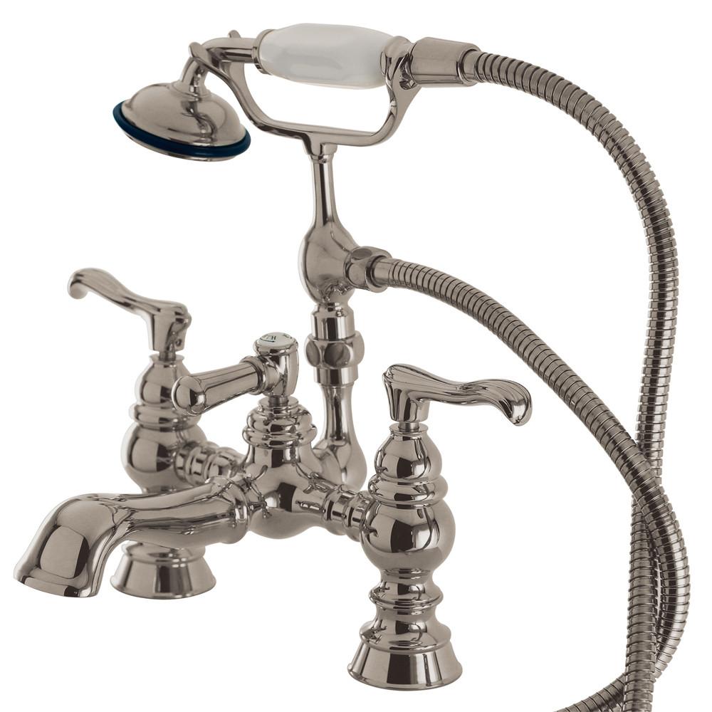 Kingston Satin Nickel Deck Mount Clawfoot Tub Faucet w hand shower CC1152T8