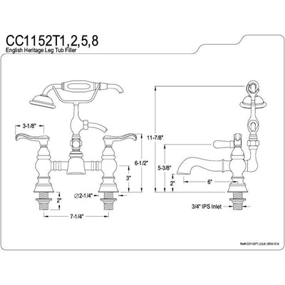 Kingston Satin Nickel Deck Mount Clawfoot Tub Faucet w hand shower CC1152T8